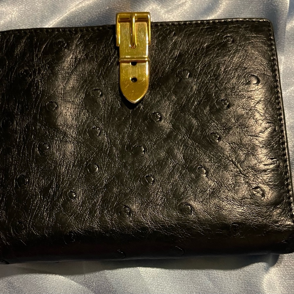 Gucci Ostrich Leather Compact Black Wallet